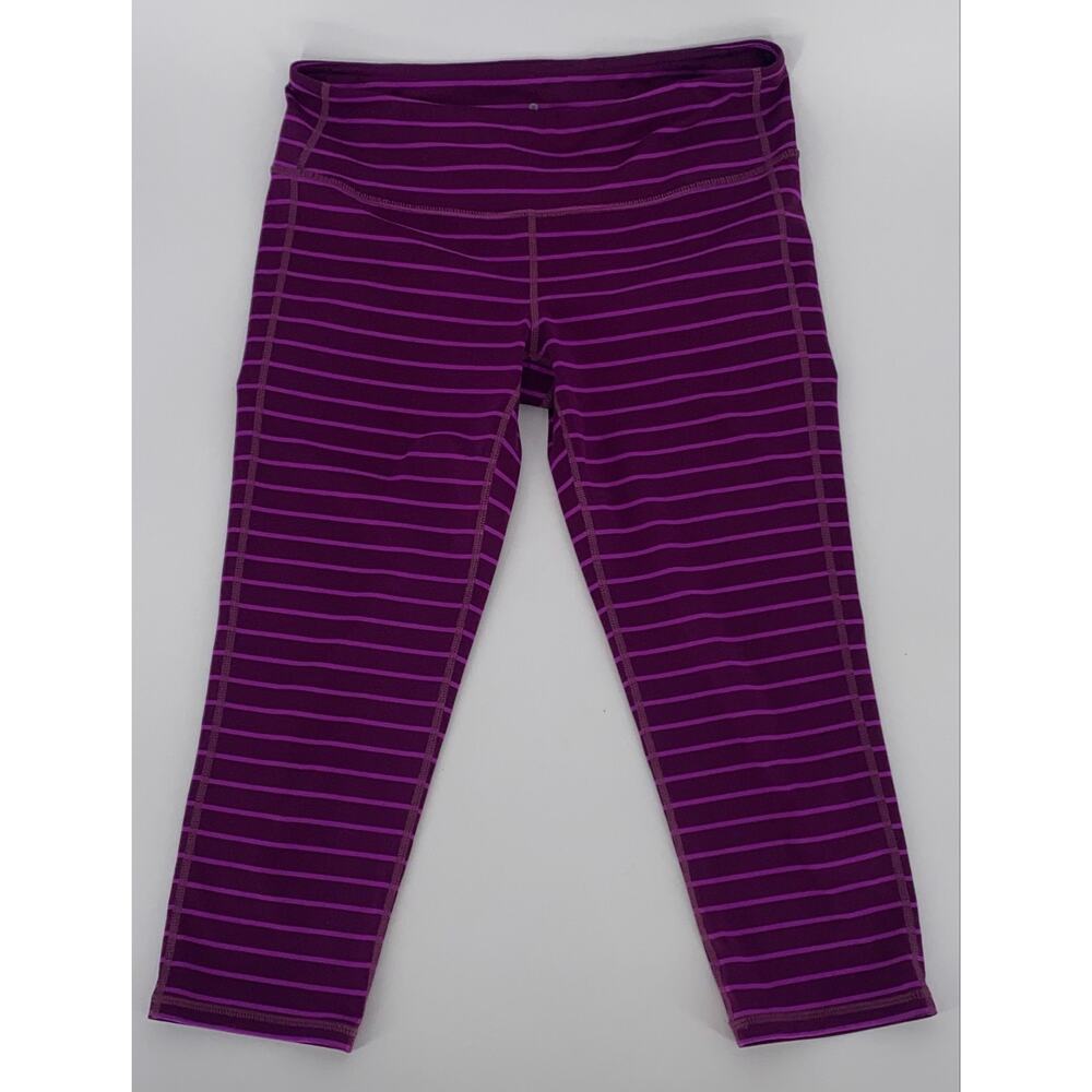 Athleta burgundy/fuchsia striped print workout capri tights